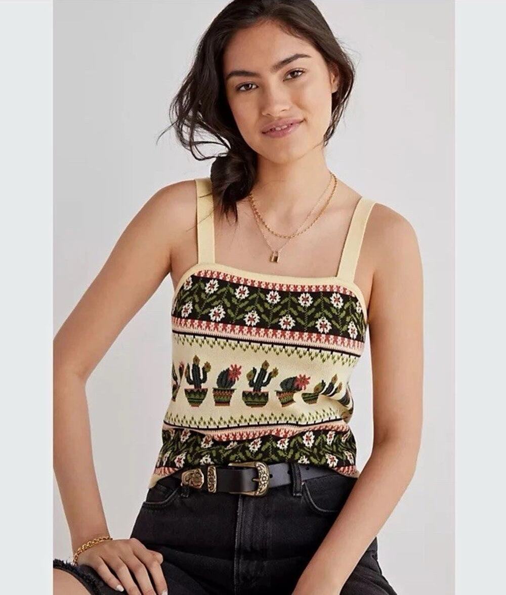 Women’s Anthropologie Pilcro Cactus Cropped Tank Top Size Small S